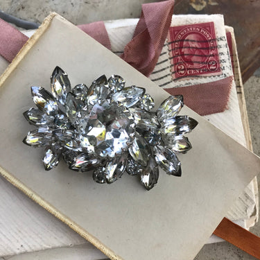 Vintage Clear Rhinestone Burst Statement Brooch Jewelry Bloomers and Frocks